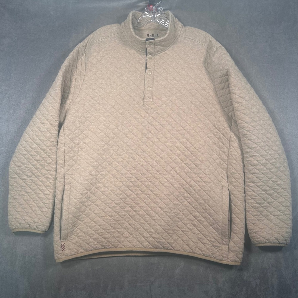 Rhone Quilted Snap Neck Pullover Mens XL Tan Heather Diamond Sweatshirt Pockets